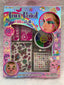 Colorful PECOWARE face paint glitter tattoo with vibrant glitter details on a white background.