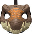 Kids face helmet featuring a Spinosaurus design from Jurassic World, with colorful dinosaur graphics and adjustable straps.