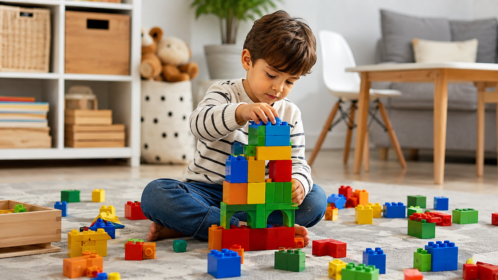 Kids learning problem-solving through building block activities