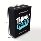 Kinder Spirit Think Fast fast-paced Q&A game box showing colorful game cards and packaging.