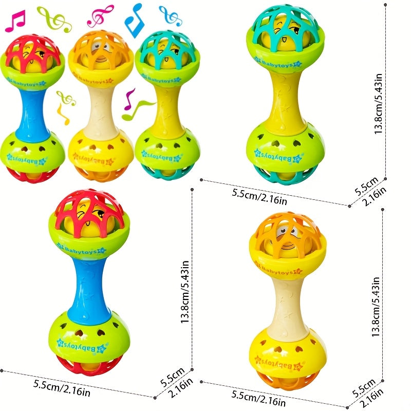 Dutora baby-grade vibrating hand bell toy with colorful handle and small bell for infants, designed for sensory play.