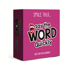 Quick Guesses Challenge Card Game by SMILE TALK featuring colorful game cards with fun guessing prompts and illustrations.