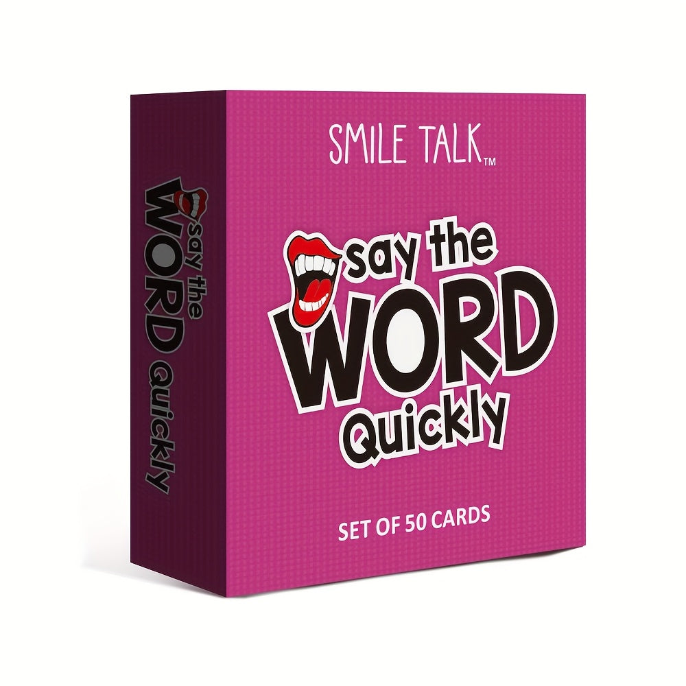 Quick Guesses Challenge Card Game by SMILE TALK featuring colorful game cards with fun guessing prompts and illustrations.