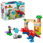 Lego DUPLO Dinosaur Spidey-Rex and Green Goblin toy figures, colorful brick-building set for children, featuring cartoon-style characters.