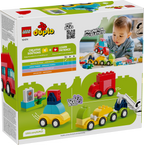 Lego DUPLO 10474 Creative Vehicles set with colorful toy cars, trucks, and building elements for young children.