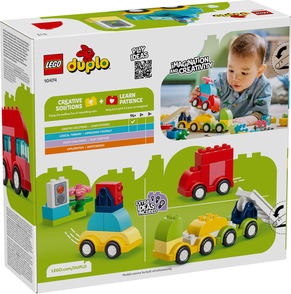 Lego DUPLO 10474 Creative Vehicles set with colorful toy cars, trucks, and building elements for young children.