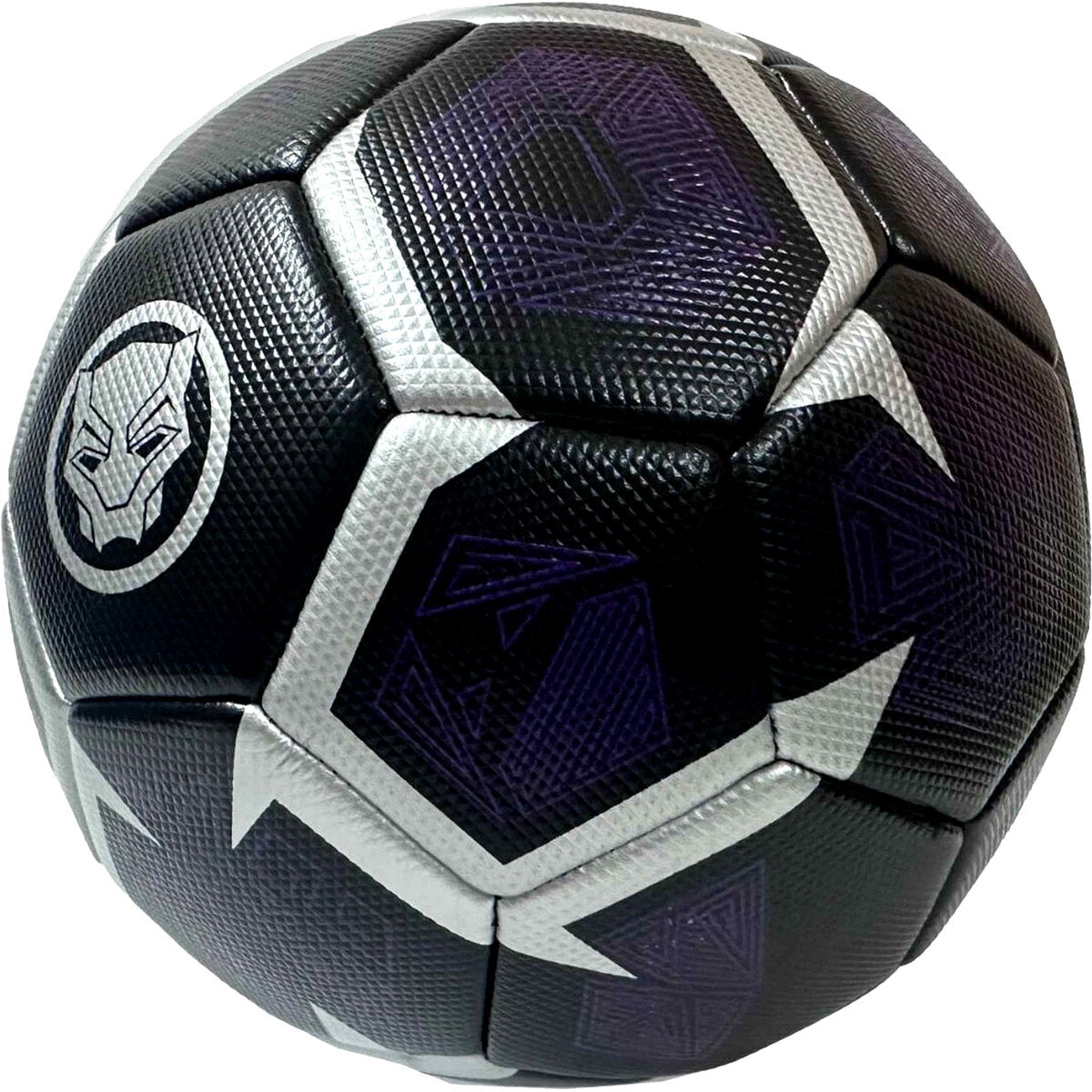 Marvel Black Panther football featuring black and purple design with the Black Panther logo on a white background
