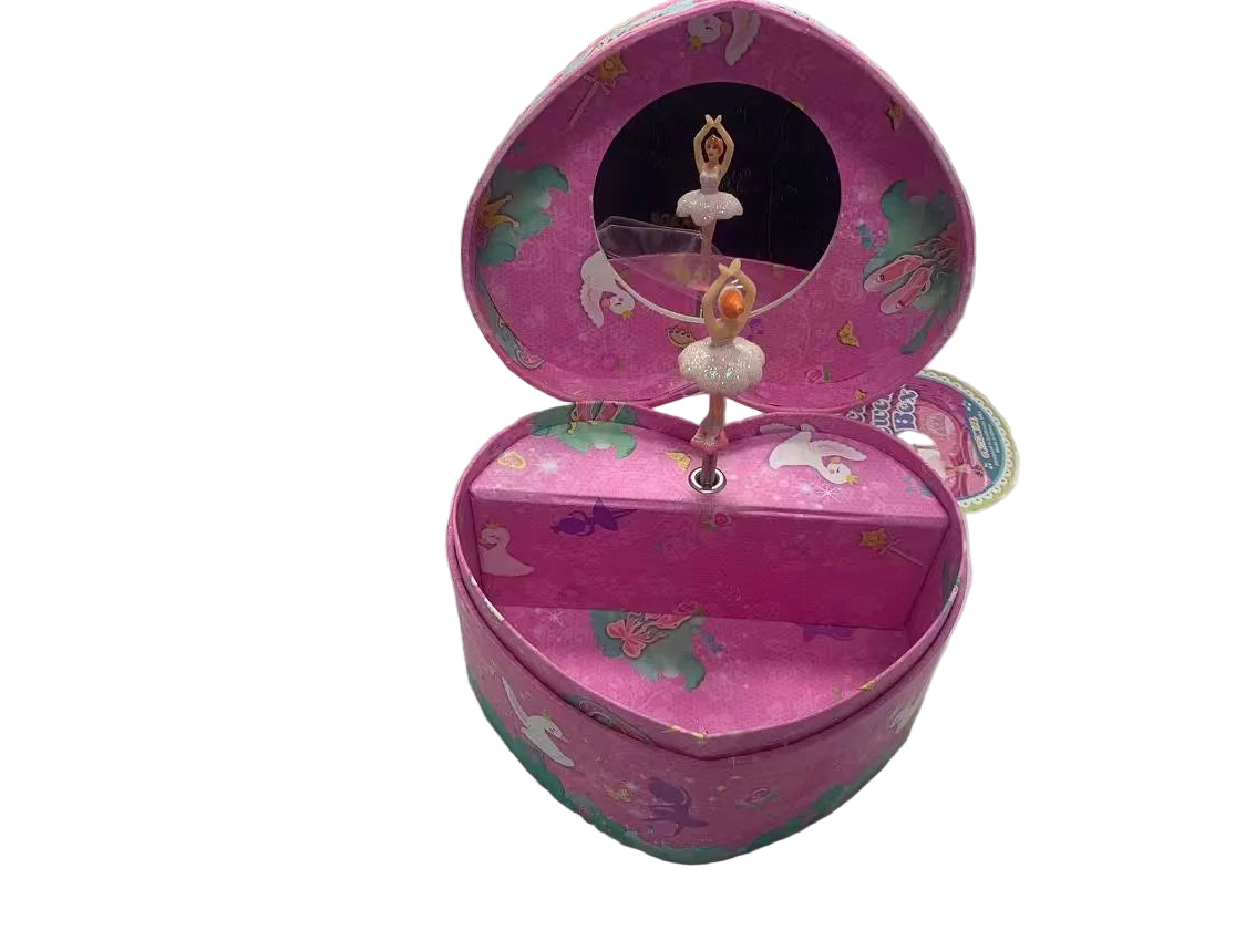 Heart-shaped PECOWARE musical jewelry box with intricate design, featuring a hinged lid and velvet interior for storing jewelry.