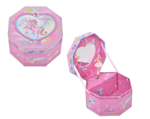 PECOWARE octagonal music jewelry box with intricate design, featuring a hinged lid and velvet interior for storing jewelry.