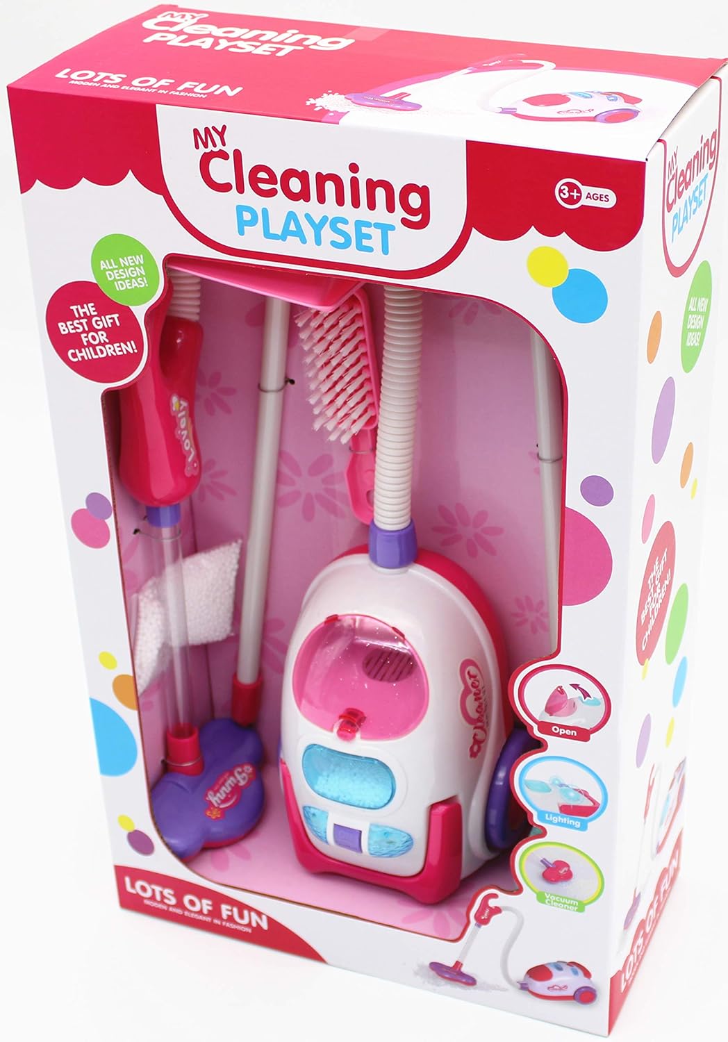 Children’s toy vacuum cleaner with cleaning kit, realistic plastic cleaning tools for kids’ pretend play and role-playing activities. Main image