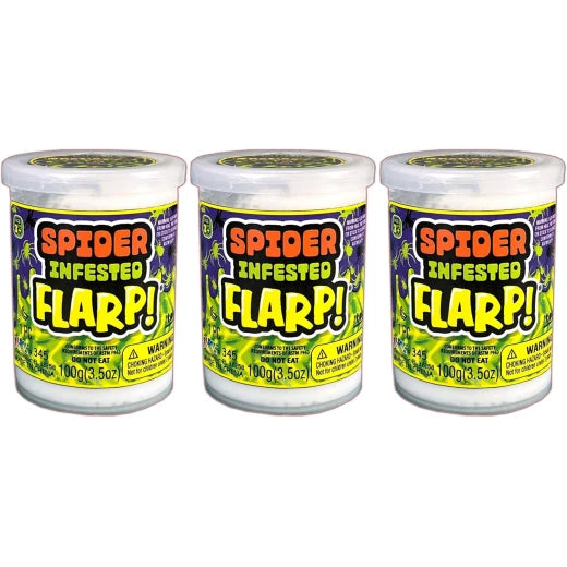 JARU Flarp with Spiders putty toy, colorful and stretchy slime with small spider figures inside, for creative play.
