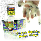 JARU Flarp with Spiders putty toy showing colorful, stretchy slime with plastic spider figures on a plain background.