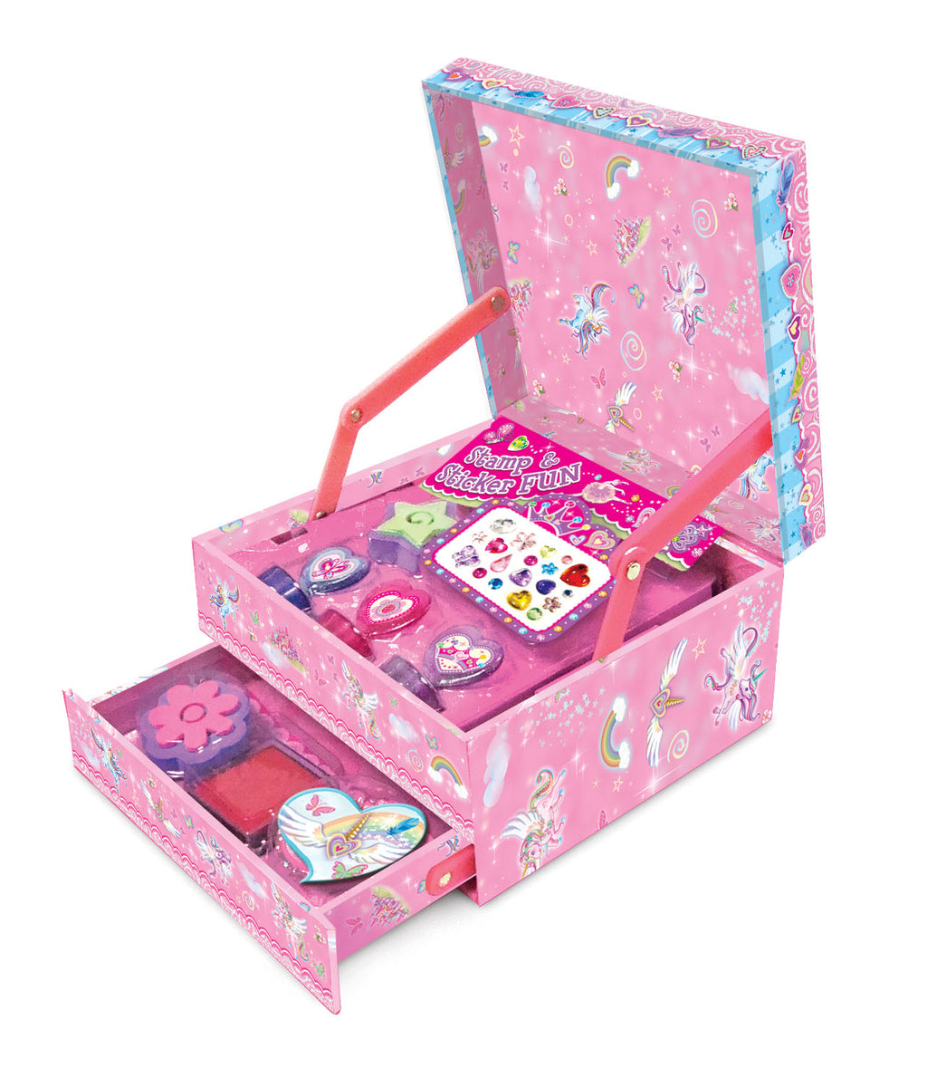 Open PECOWARE Pecoware Stamp and Sticker Set featuring colorful stamps and stickers on a white background.