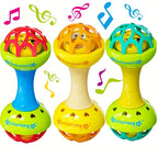 Baby-Grade Dutora vibrating hand bell toy with colorful handle and metal bell, designed for infants' sensory development.