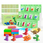 Playzokids air dry clay set for kids featuring dinosaur-themed molds, tools, and 12 colorful clay pieces for creative play.