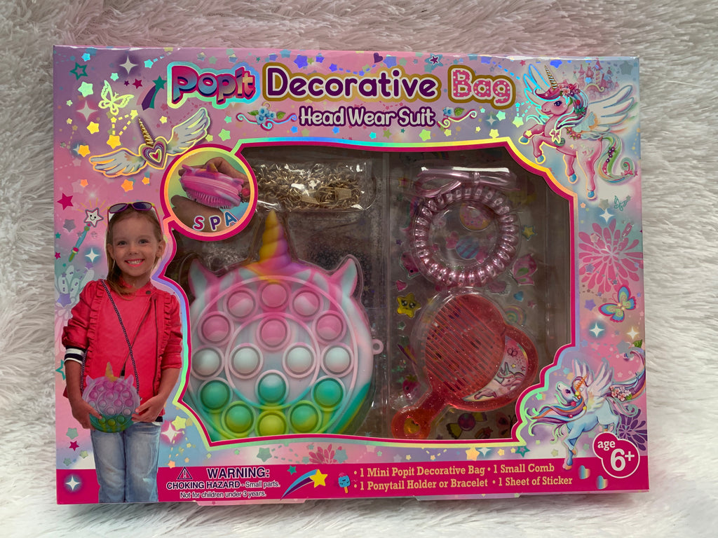 PECOWARE Pecoware Popit decorative bag and headwear suit featuring colorful popit design and playful accessories.