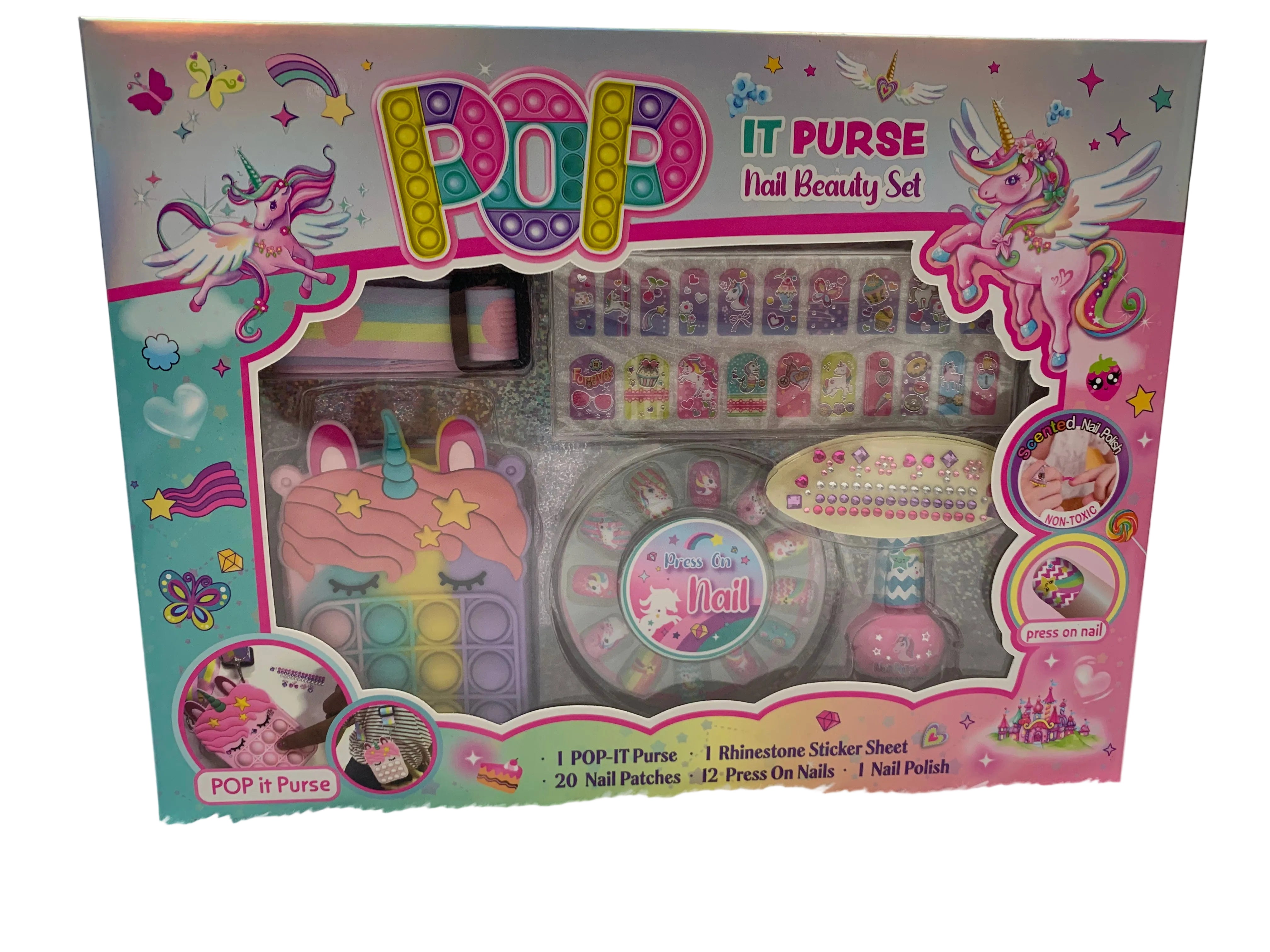 PECOWARE Pecoware Pop It Purse Nail Beauty Set with colorful pop it design and nail tools inside. Main image