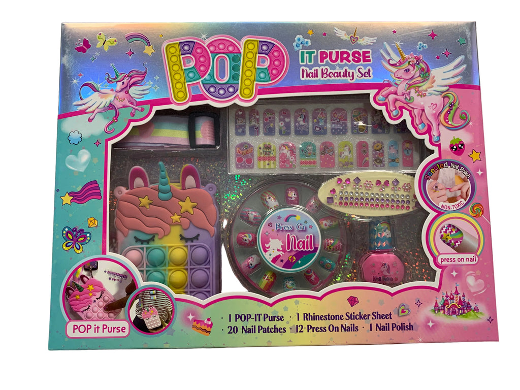 PECOWARE Pecoware Pop It Purse Nail Beauty Set with colorful pop it design and nail care tools inside.