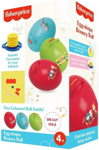 Fisher-Price bouncy egg toy with foot pump, colorful plastic ball for active bouncing fun for kids