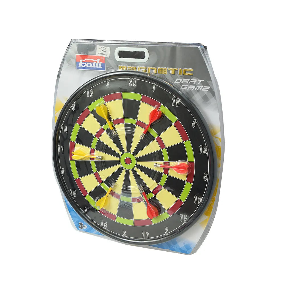 Playzokids magnetic safety dartboard, 45cm wide, with colorful magnetic darts for safe indoor play.