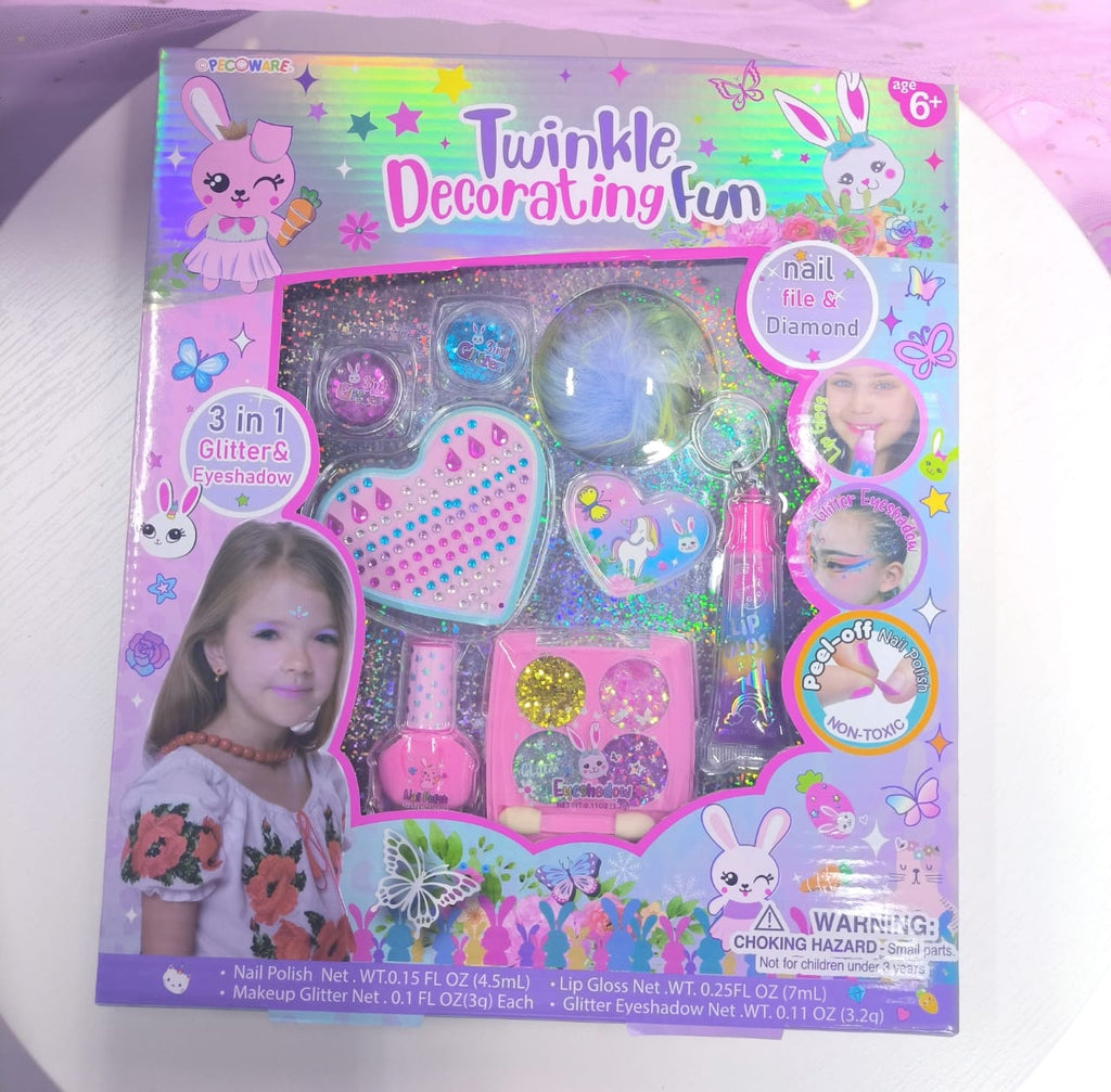 Pecoware Twinkle Decorating Fun Makeup Set with colorful brushes, glitter, and accessories for creative face and body decoration.
