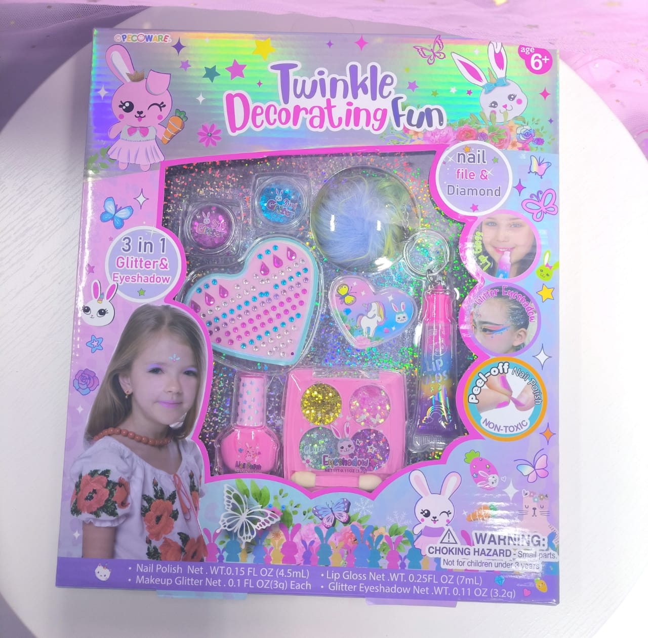 Pecoware Twinkle Decorating Fun Makeup Set with colorful brushes, glitter, and accessories for creative face and body decoration.