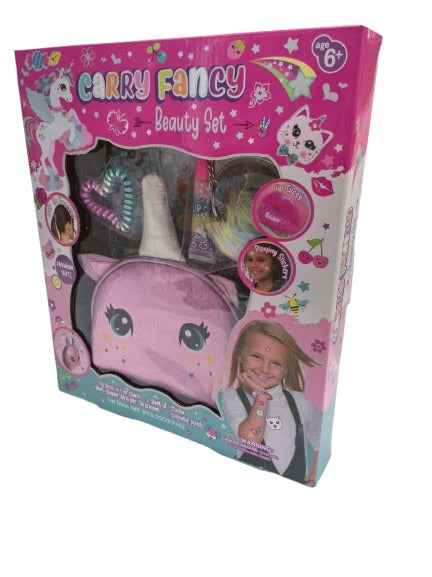 PECOWARE Carry Fancy Beauty Set toy with colorful pretend makeup accessories and compact case for kids.