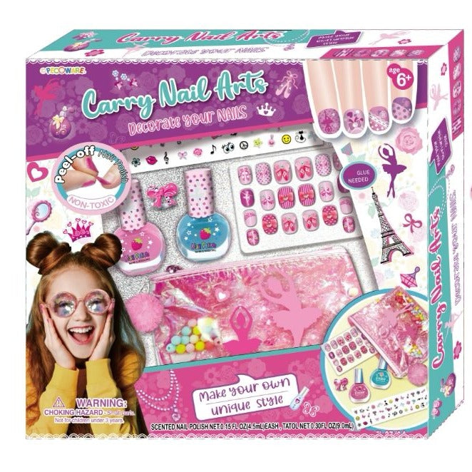 PECOWARE Carry Nail Arts set featuring colorful nail polish bottles and nail art tools on a white background. Main image