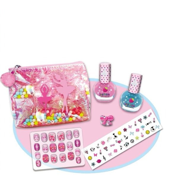 PECOWARE Carry Nail Arts set featuring colorful nail polish bottles and nail art tools arranged on a white surface.