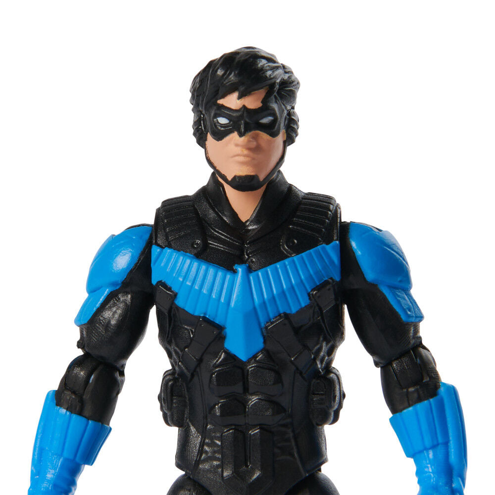 Spin Master Nightwing 4-inch action figure with detailed costume and pose, showcasing the superhero in a dynamic stance.