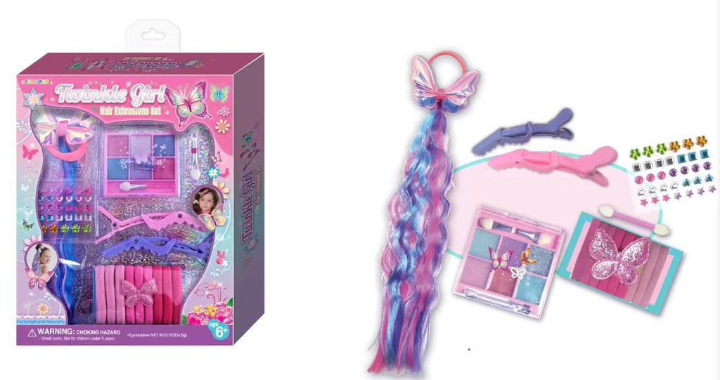 Pecoware Twinkle Girl hair extension set with colorful, sparkly hair strands for playful, vibrant hairstyles.