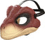 Kids wearing Jurassic World Velociraptor face helmet, realistic dinosaur design for kids' costume or playwear.
