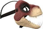 Jurassic World kids face helmet featuring a Velociraptor design, with detailed dinosaur face and green scales for outdoor play.