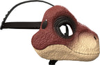 Jurassic World kids Velociraptor face helmet featuring realistic dinosaur design and adjustable straps for children.