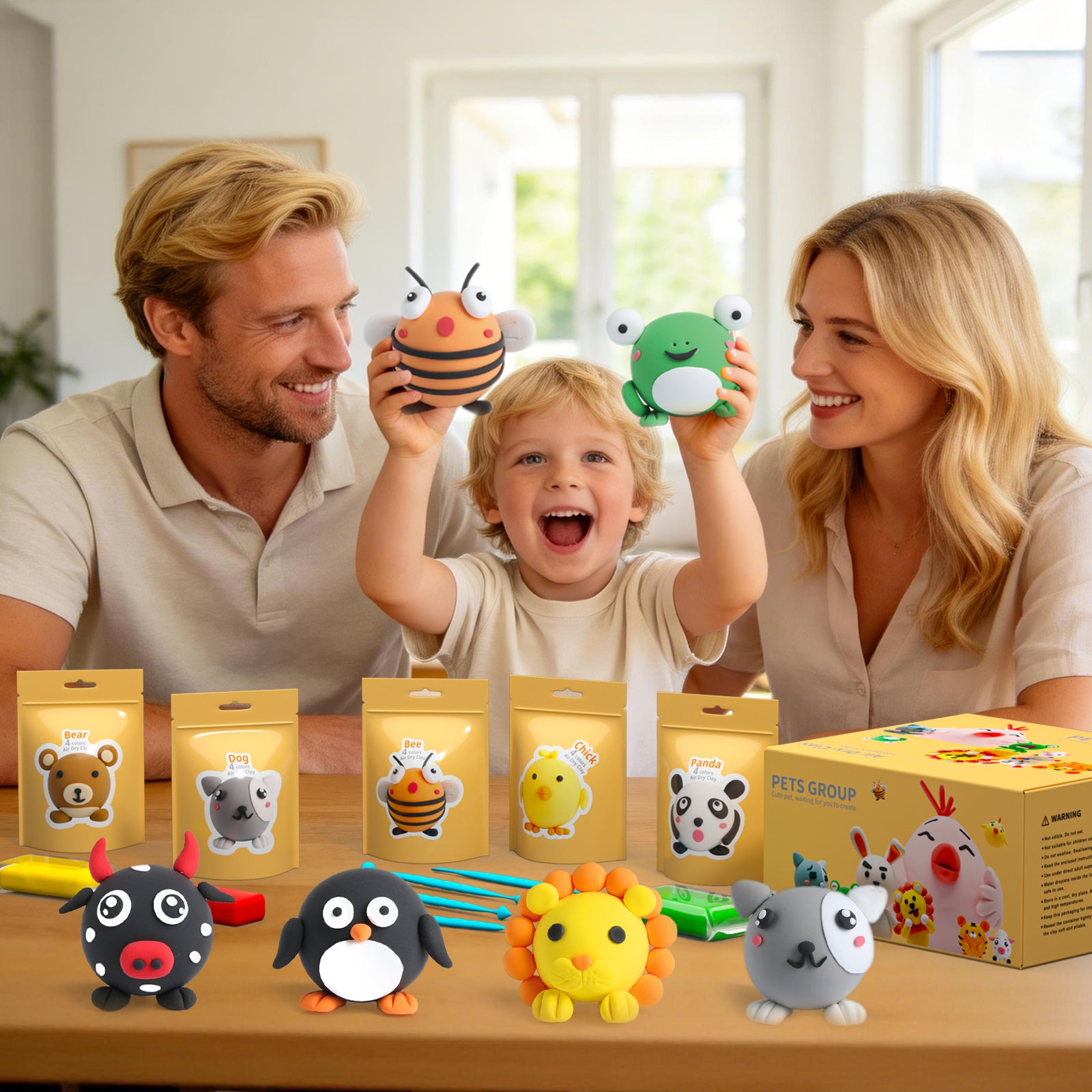 Playzokids air dry clay for kids, pet-themed 12-piece pack with tools, suitable for creative arts and crafts projects.