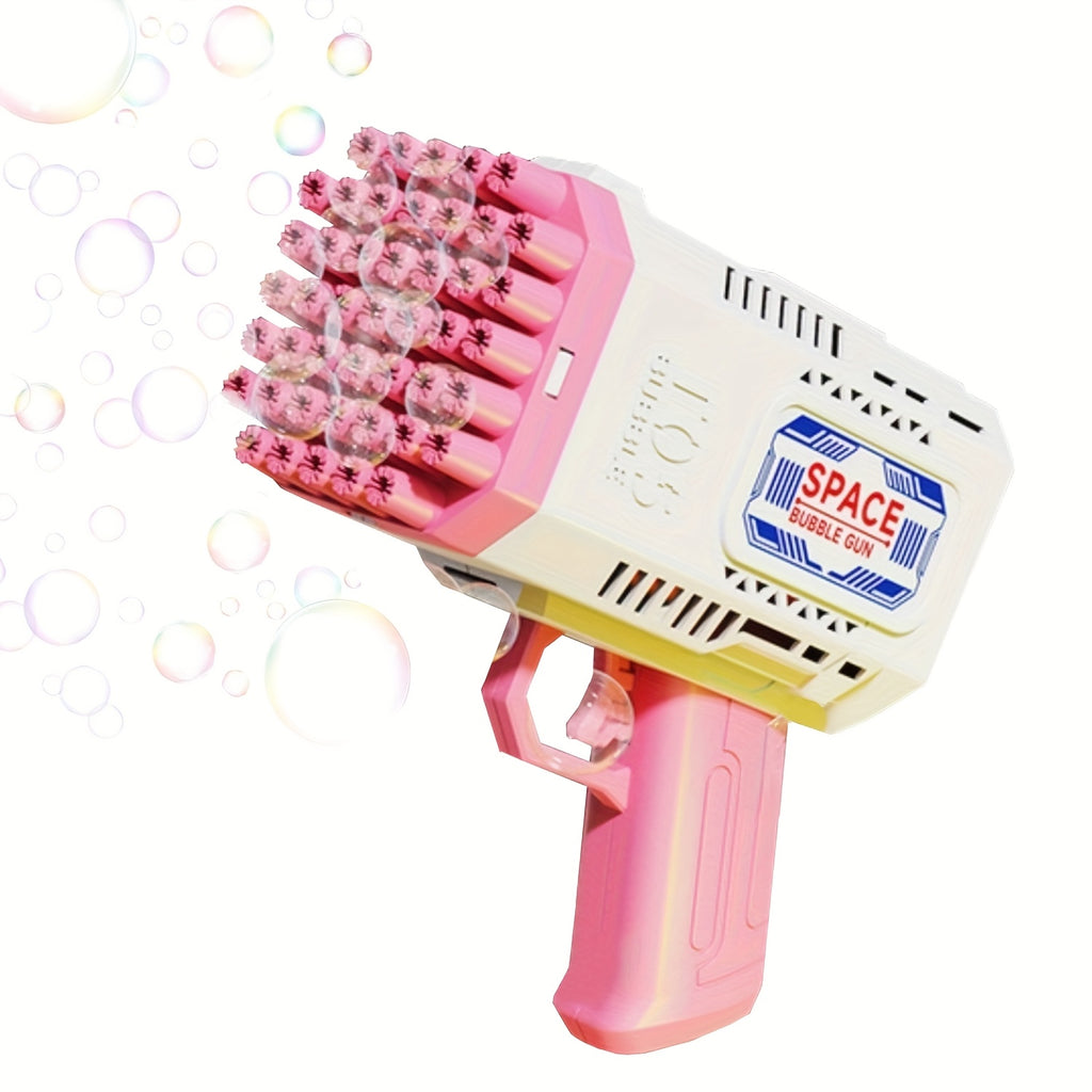 Portable automatic bubble gun with 45 holes, handheld bubble machine for fun outdoor and indoor activities.