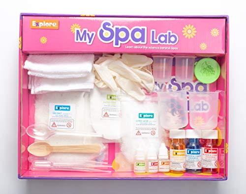 Explore My Spa Lab Learning toy set featuring colorful spa accessories and tools for hands-on pretend play.
