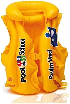 Yellow Intex Deluxe Pool Swim Vest for kids by Playzokids, featuring adjustable straps and bright safety design.