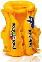 Yellow Intex Deluxe Pool Swim Vest for kids by Playzokids, featuring adjustable straps and bright safety design.