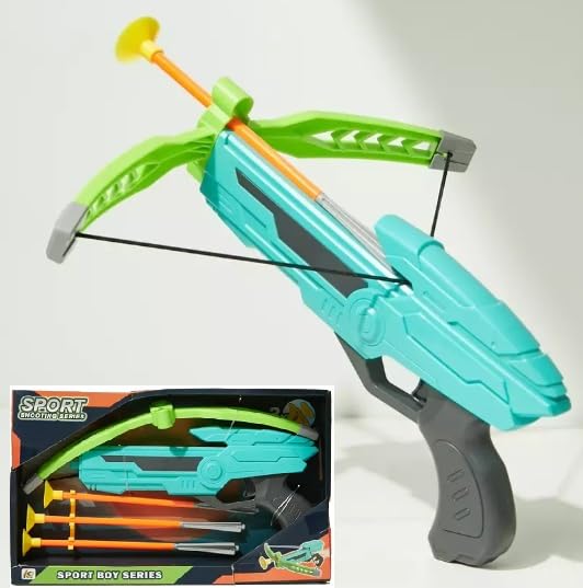 Kids toy pistol archery set with mini bow and arrows, featuring colorful plastic design for safe, fun outdoor play.