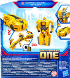 Hasbro Transformers One Cog Changer Bumblebee action figure with detailed robot and vehicle modes, featuring yellow and black design.