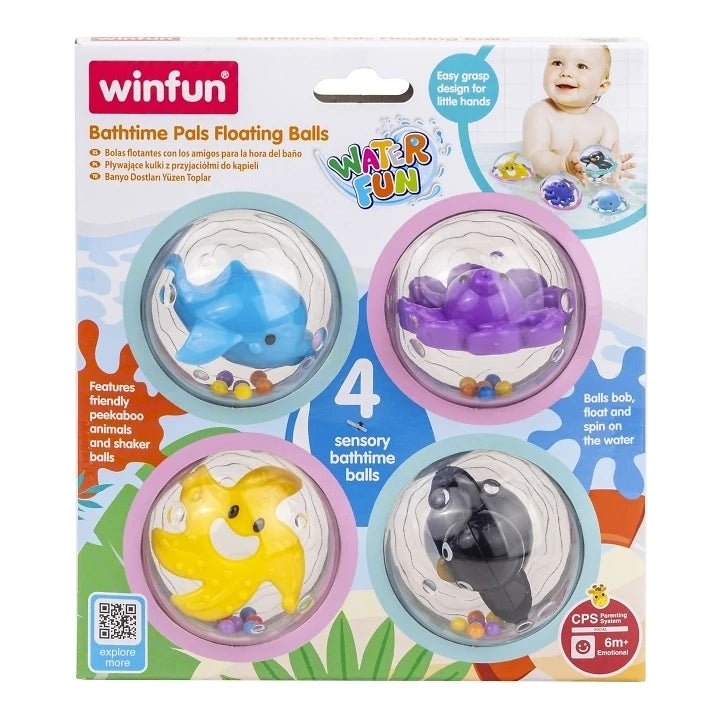 Winfun Bathtime Pals Floating Balls toy for babies 6 months and up, colorful plastic balls designed for bath time fun. Main image
