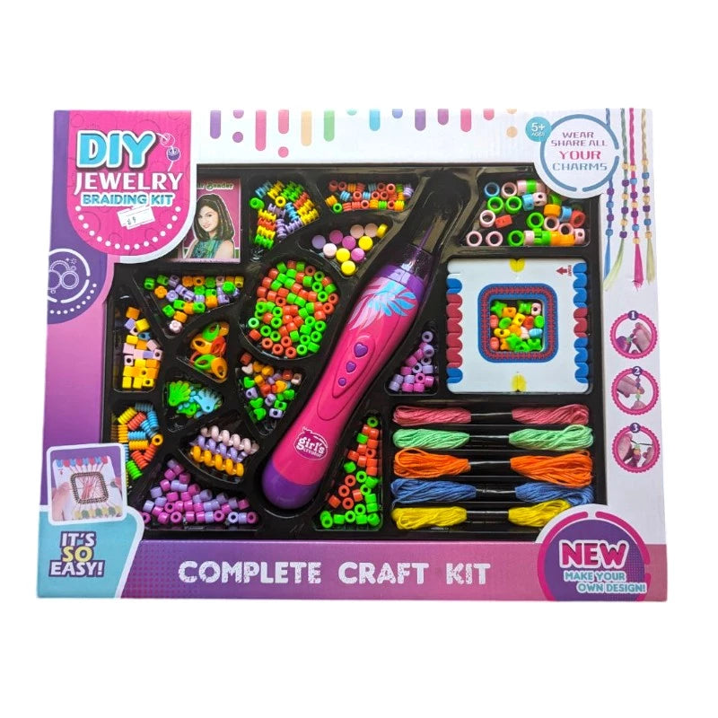 DIY Jewelry Braiding Kit for kids, complete craft set with colorful threads and tools for making DIY jewelry and accessories.