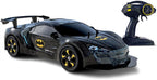 Remote control Batman vehicle from Bladez Toys, Bat Tech 1:10 scale in black and yellow with Batman logo and detailed design.