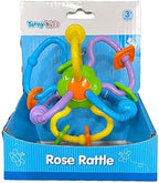 Tanny Kids Rose Rattle Toy with pink and white rose design, soft fabric, and easy-to-grip handle for infants.