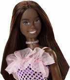 Barbie Doll Dark Brown Hair, Pink Metallic Dress