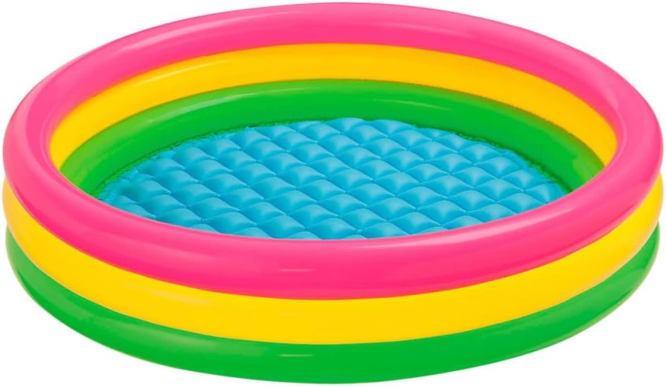 Playzokids Intex John Adams Sunset Glow Pool, 45-inch inflatable pool with multicolored design and vibrant sunset pattern. Main image