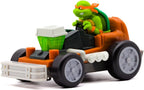 Teenage Mutant Ninja Turtles Shell Smasher Karts featuring Michelangelo toy from Funrise, with detailed turtle character and kart accessories.