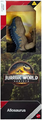Jurassic World Allosaurus dinosaur figure with detailed scales and open mouth, realistic toy for kids and collectors