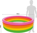 Playzokids Intex inflatable round swimming pool with four colorful rings, perfect for children to enjoy in the water.